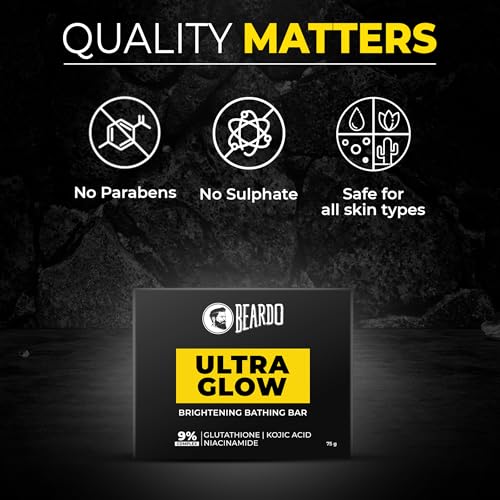 Image of Beardo Ultraglow Brightening Bathing Bar | 9% complex glutathione, niacinamide & kojic acid | Skin Brightening Soap | Whitening Soap for men | Dermatologically Tested | 75g X Pack of 1