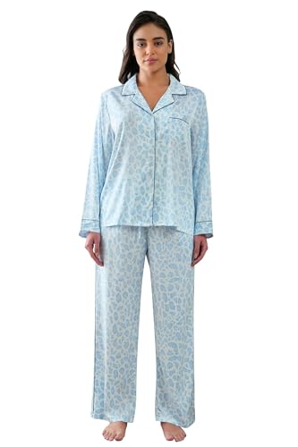 Image of YiNi LuLu Womens Silk Satin Pajamas Set Button Down 2 Piece Pjs Long Sleeve Oversized Sleepwear with Pockets