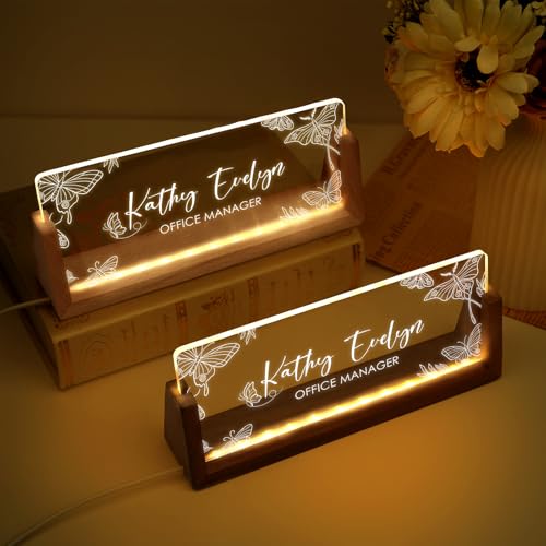 Image of Custom Name Plate for Desk, Personalized Light Up Acrylic Desk Name Plate, Personalized Office Gifts for Boss Coworkers Teacher, Employee Appreciation GIfts, Office Decor for Women Men