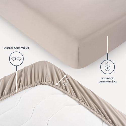 Blumtal® 2er Set Spannbettlaken 100x200x30cm aus Microfaser - Oekotex zertifiziertes Bettlaken Spannbettlaken in Taupe – Ansicht 3