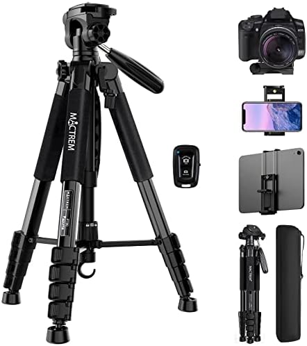 MACTREM 75 Inch Camera Tripod for Sony Canon Nikon, Lightweight Travel Video Aluminum Tripod Stand with Cell Phone Mount for iPad Phone