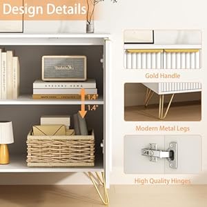 Fluted storage cabinet 2 doors sideboard buffet cabinet modern wood accent cabinet with adjustable shelves console table for living room hallway entryway white  urban country home decor