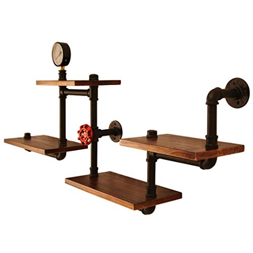 Cha jia Estantes Flotantes De Tubería De Agua Retro,Estantería De Pared De Madera Maciza De Viento Industrial,Estante De Almacenamiento Decorativo De Esquina De Sala De Estar De Barra Multifunción A+