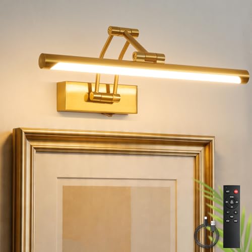Image of ZitoStory Picture Lights for Wall Battery Operated, (Gold, 16in) Rechargeable Art Light for Painting,Modern wall Lights for Pictures,Dimmable Gallery Artwork Lights for Pictures On Wall