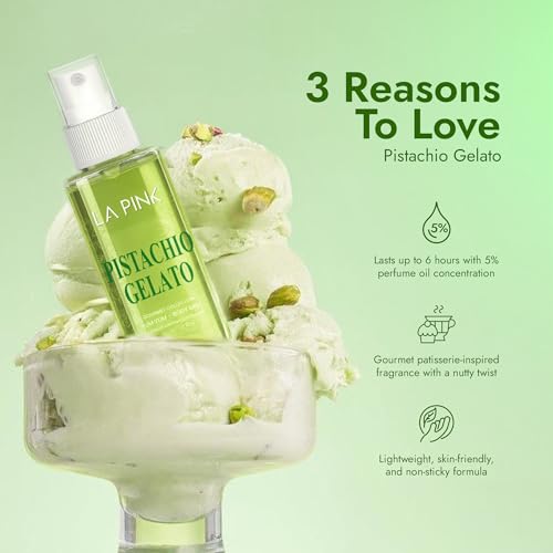 Image of La Pink Body Mist Perfume for Woman | Pistachio Gelato Tropical Gourmet Aroma with Vanilla, Musk & Creamy Woods | Skin Friendly Unisex Long Lasting Fragrance Spray | Lasts Up to 6 Hours | 50ml