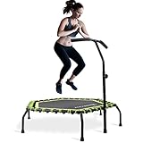 Jandecfit Fitness-Trampolin Ø ca 112cm,Indoor Minitrampolin für Erwachsene,Jumping Fitness Trampolin Verstellbarer Griff(3-Fach höhenverstellbar) Bungee-Seil-Design-System,Nutzergewicht bis 150kg