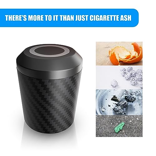 Image of 1 PC Car Ashtray, Carbon Fiber with Lid Multifunctional Mini Car Trash Box, Detachable Portable Smokeless Car Ashtray, Universal Garbage Can for Most Cars (Black)