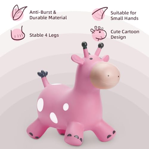Image of EVERICH TOY Giraffe Bouncy Animal Hopper for Toddlers 18 Months+, Inflatable Bouncing Hopper Toys, Outdoor Indoor Ride on Horse Bouncer Hopping Toys, Birthday Gifts for Boys Girls 2 3 4 5 6 Years Old