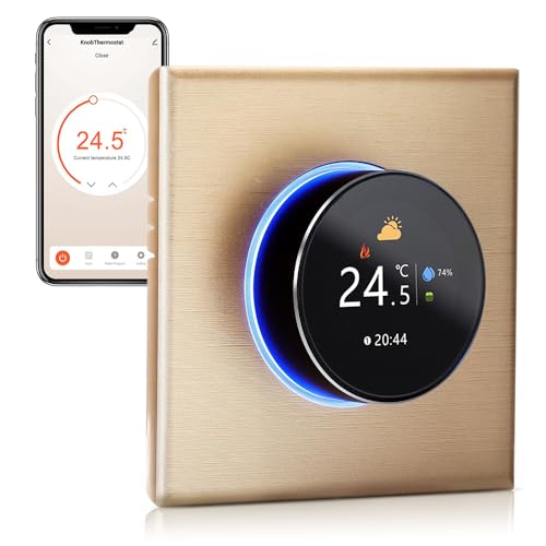 Irishom Termostato WiFi per Caldaia a Gas,Intelligente Termostato Controllo Pulsanti Programmabile Settimanale/App Mobile/Controllo Vocale Compatibile con Alexa/Google Home-Champagne