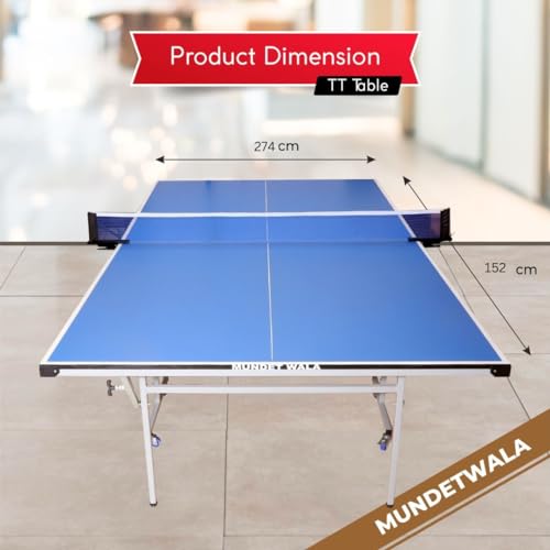 Image of Indoor Table Tennis Table w /Both Side Laminated & Wheels w /Lock (TT Net + 2 TT Racket & 2 Balls) (18MM TOP)