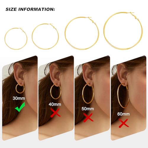 Image of 4 Pairs Silver Gold Hoop Earrings for Women | 14K Gold Plated Hoop Earrings Set Hypoallergenic Earring Lightweight Dangle Earrings Set