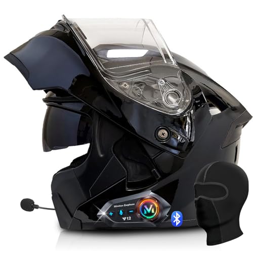 Bluetooth Modular Motorbike Helmet, Flip Up Full Face ECE Approved, Helmet Motorbike Adult, High Strength Shell Motorcycle Helmet, with Double Visor, Adult Men and Women, 55~64CM