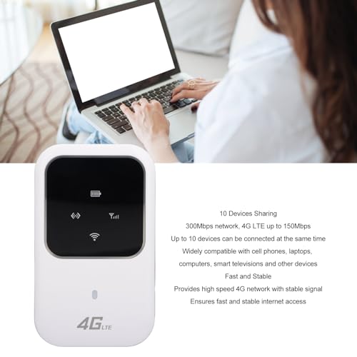 Image of 4G LTE Mobile Hotspot Router, Wireless Portable WiFi for Travel, 10 Connected Devices, Pocket WiFi, for Smartphone, Laptop, Tablet, Asia Version, White