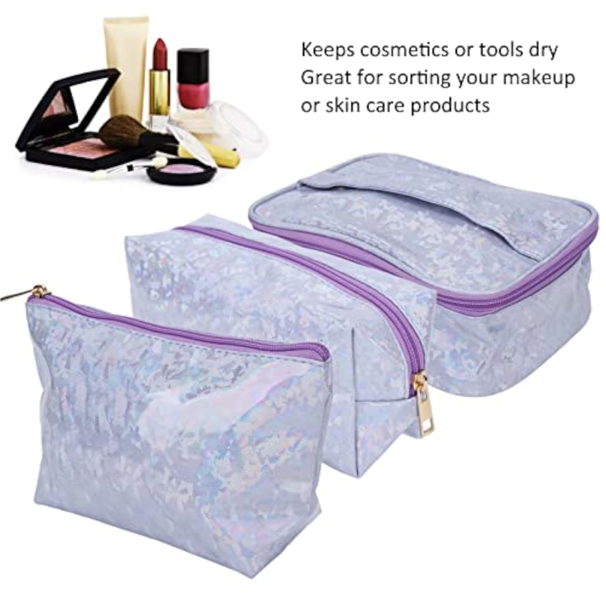 Waterproof Cosmetic Bag, Stylish Purple 3 Pieces Set
