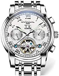 WhatsWatch CARNIVAL Mens tourbillon Automatic Mechanical Watch Silver Stainless Steel Multifunction White Watches