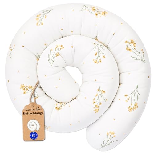 Leanbe Bettschlange, 150-400 cm, Weiche Bettrolle und Seitenschläferkissen, Baumwolle mit Blumenmuster, Weiß-Gelb (150 cm)