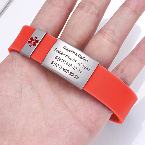 Tingku Customized Sport Medical Alert Bracelet For Men Women Kids Free Engraving Personalized Sos Id Bracelets Include Emergency Medical Card Red #TOP2