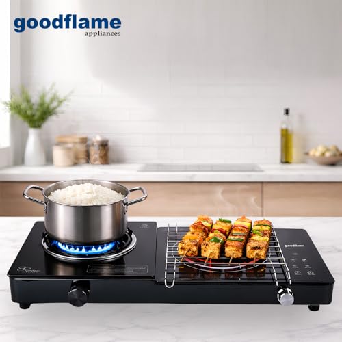 Image of goodflame Twin DX Dual-function,1 Gas Burner + 1 Infra Induction cooktop Glass Manual Gas Stove (1 Burners)