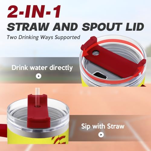 Image of SANDJEST Softball Tumbler with Handle 40oz, Insulated Stainless Steel Cup with Lid & Straw, Sports Lover Gift for Men, Coach, Player, Christmas, Birthday