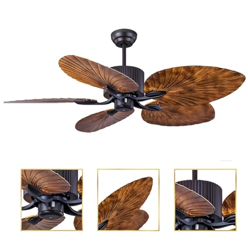 Image of PalmAura Ceiling Fan - Modern Fan with Silent Motor, Remote Control, 5 Palm-Style Wooden Blades - Modern Coastal Ceiling Fan for Living Room, Bedroom, Home Decor
