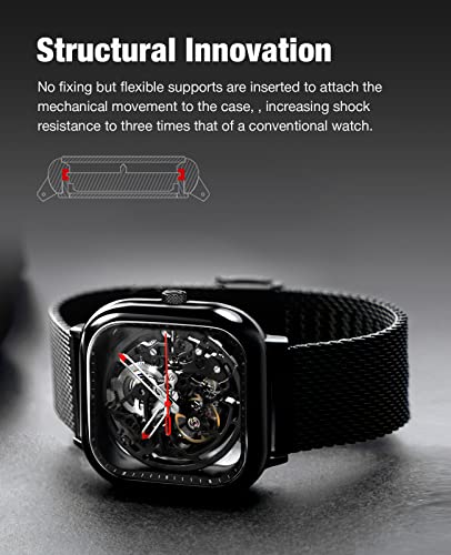 CIGA Design Stainless Steel Full Hollow Analog Black Dial Men Watch-Z011-Blbl-W13, Black Band - Image 4