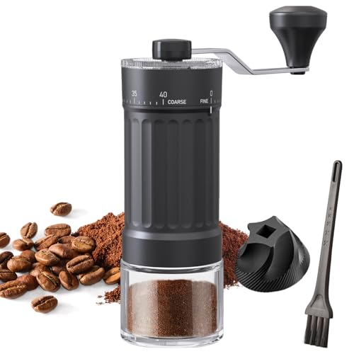 Kaffeemühle Manuell Mini Coffee Grinder mit 40 einstellbaren Stufen, Tragbare Manuelle Handkaffeemühle mit 30g Kapazität, Konische Mahlwerk mit Kurbel für Reise, Büro, Espresso, Pour Over Und Mehr