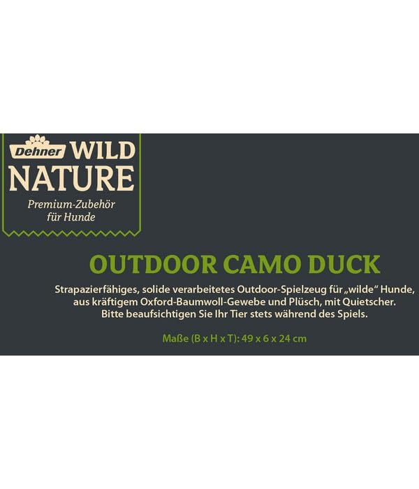 Dehner Wild Nature Hundespielzeug Outdoor Camo Duck, mit Quietscher, ca. 6 x 24 x 49 cm, Oxford-Baumwolle/Plüsch, braun