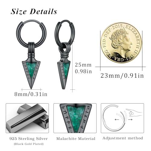 Pendientes de punta de flecha en plata de ley 925 negra con malaquita original 3