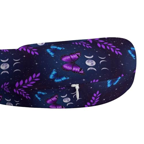 Image of Travel Neck Pillow Memory Foam Chin Cushion Magic Moon Moth Butterfly Mystical Goth Astrology Art, Washable Cover for Men Women Youth Airplane Car Pain Relief
