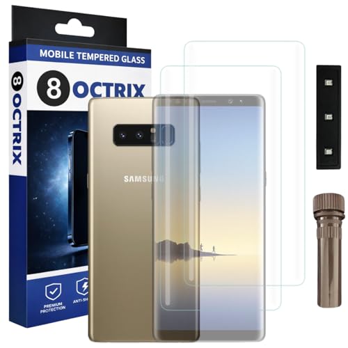 Image of Curved UV Tempered Glass Screen Protector for Samsung Note 8 /Note 9 | Transparent | Pack of 2 | Full Screen Coverage with UV Installation Kit