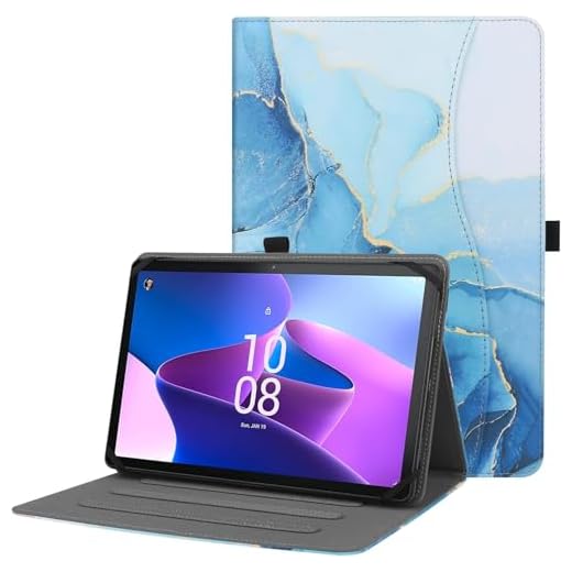 HGWALP Universal 9",9.7",10.1",10.2",10.5",10.9",11" Tablet Case,Multi-Viewing Angels Stand Folio Case Cover with Handstrap for for iPad, Samsung,Other 9-11 inch Tablet,Marble Blue