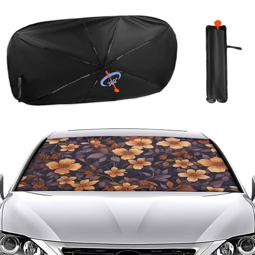 Pare-soleil pour pare-brise de voiture pliable en format parapluie motif petite fleur jaune 133x73cm