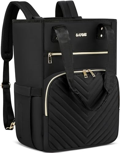 17 Zoll Laptop Rucksack für Frauen, Konvertierbarer Tote, Reise Geldbörse, College Lehrer Tasche, Schwarz, 2322H-01