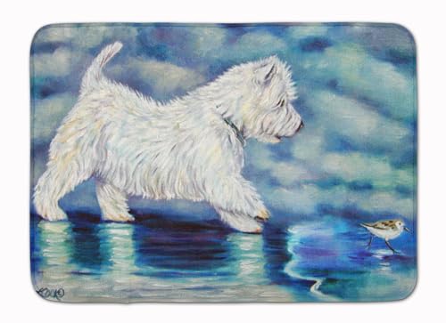 Caroline's Treasures 7334RUG Misty Westie Machine Washable Memory Foam Mat, Bathroom Rug, Non-Slip Bath Mat, Durable Thick Washable Rugs for Kitchen, Bathroom Quick Dry, Decorative Artwork,