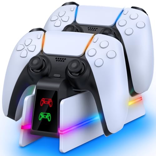 ZRZLMVP PS5 Controller Ladestation - Ladestation für PlayStation 5 Dualsense/Edge Controller, 9 RGB Licht, 2,5 Stunden Schnellladung, Intelligenter Chip, Zubehör für PS5/Slim/Pro - Schwarz-Weiß