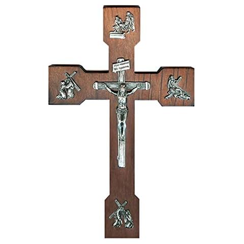 Walnut Wood and Pewter Passion of the Christ Wall Cross Crucifix, 10 Inch Cover