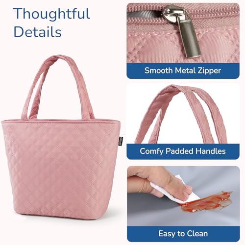 Image of Gloppie Lunch Bag for Women Insulated Leakproof Cooler Work Lunch Tote Pink | 3-Layer Thermal Liner,Keeps Meals Cool Fresh In Summer, Reusable Food-Grade Leakproof Liner, Medium Size With Rear Pocket