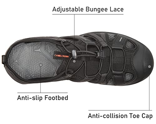 Camel Crown Men's Hiking Sandals Waterproof Closed Toe Summer Sandals Anti-Slip Water Sandals Athletic Sport Sandals For Water Beach Outdoor Boat Fishing Black 8.5 #TOP1