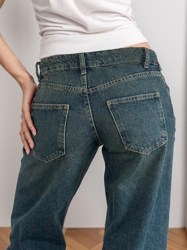 Low Rise Baggy Jeans for Women Y2K Low Waisted Straight Leg Trendy Bootcut Jeans Teen Girls Casual Loose Fit Boyfriend Jeans4