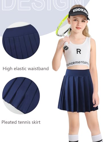 Girls Pleated Tennis Skirt with Pockets Shorts Girl's Athletic Golf Skirt for Running School Cheerleading 4-15 Years4