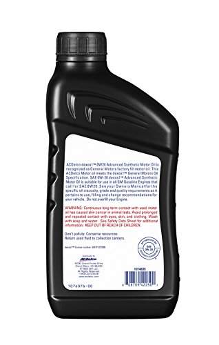 Aceite Sintético para Motor 0W-20 ACDelco 1 qt miniatura 3