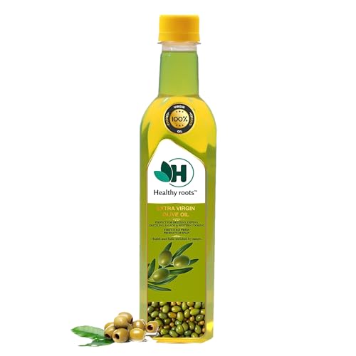 Image of Healthy Roots Extra Virgin Olive Oil 500ml | Cold Pressed | Imported from Spain | 100% Pure Olive Oil for Cooking, Salad Dressing & Heart Health | Rich in Antioxidants