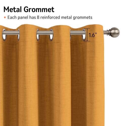 Image of 100% Blackout Shield Linen Textured Total Blackout Curtains for Bedroom 90 Inches Long, Mustard Yellow Grommet Curtains for Living Room, Thermal Insulated Room Darkening Drapes, 50 inchW x 90 inchL, 2 Panels