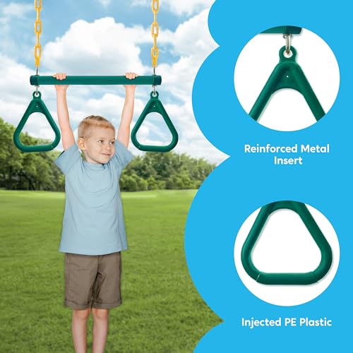 Turfee 3 Pack Assorted Swing Set, Including 1 Gym Rings Trapeze Swing Bar And 2 Pcs Swings With Plastic Coated Chain, Swing Set Accessories Replacement For Kids Outdoor Play thumb #4