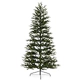 National Tree Company Montgomery 6.5-Foot Clear Prelit Flat Back Half Artificial Christmas Tree with 300 White Lights & Metal Base, easy assembly, Green