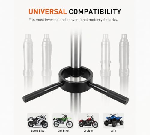 Image of Motorcycle Fork Spring Compressor Tool Kit - Universal Compression Service Tool for Inverted & Conventional Forks, Heavy-Duty Single-Handed Operation Set for Seal Replacement & Oil Change