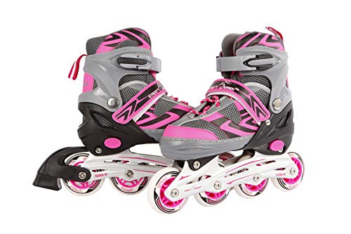 Kids Globe Street Rider Inline Skates (Inline Skates) Pink/Grey, Adjustable from Size 31-34, ABEC7 Aluminium Frame - 720234
