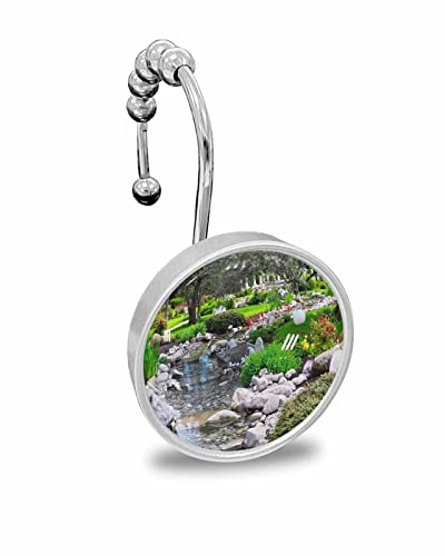 Decorative Shower Curtain Hooks 12Pcs Spring Colorful Garden Beautiful Park Crystal Glass Design Shower Curtain Rings Stainless Steel Rustproof Shower Curtain Hangers For Bathroom Toilet Closet #TOP7