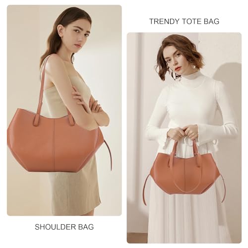 Genuine Leather Vintage Shoulder Bag Large Capacity Tote Bag for Women Chic Leather Tote Handbag with Matching Clutch2