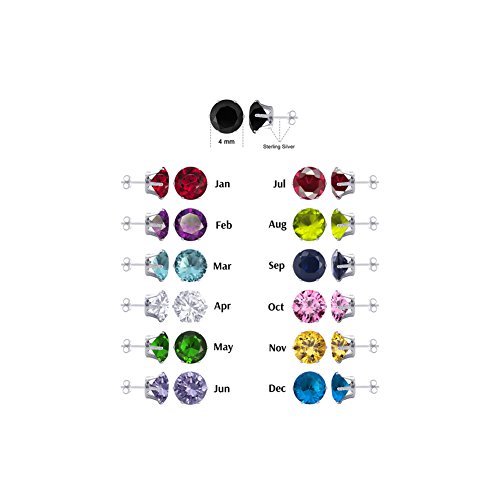 4Mm Round Cubic Zirconia Birthstone Post Back Sterling Silver Stud Earrings Set For 13 Colors #TOP1